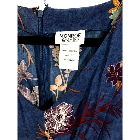 MONROE & MAIN WOMENS NAVY FLORAL ZIPUP CLOSURE STRAIGHT LEG JUMPSUIT SIZE 10 - Picture 3 of 7